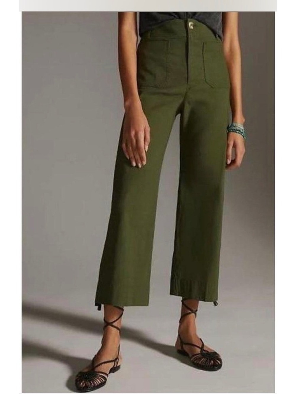 Maeve Anthropologie Olive Green The Colette Cropped Wide-Leg Pants Size US 18